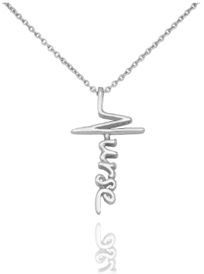 Joyfulle Joanna Nurse Script Cross Necklace, Gifts for Nurses with Inspirational Greeting Card, Silver Tone Adjustable Chain 16" to 18"