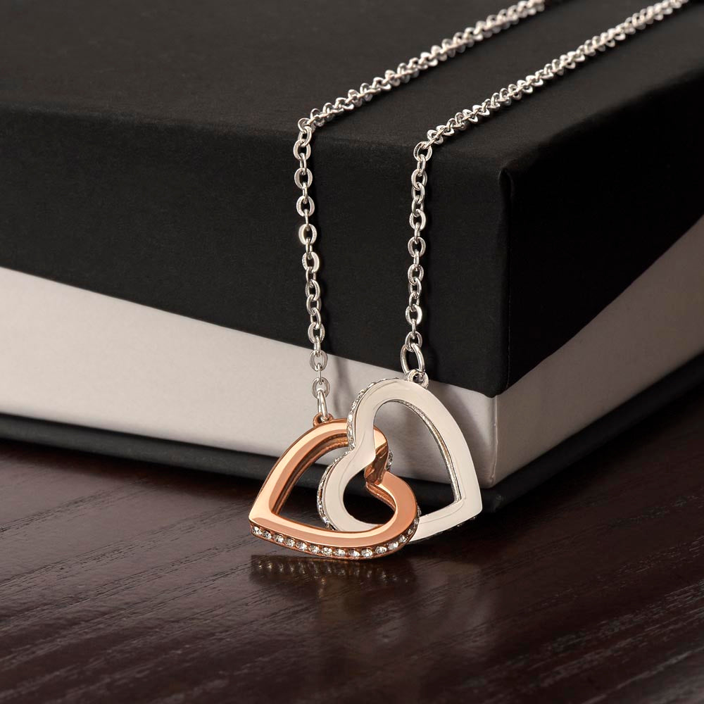 Quan Jewelry Lovina Heart-to-Heart Necklace: Delicate Interlocking Hearts Pendant (No MC)