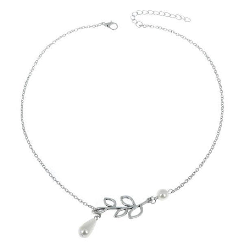 Alice Bridesmaid Gifts Leaf Pearl Pendant Lariat Necklace