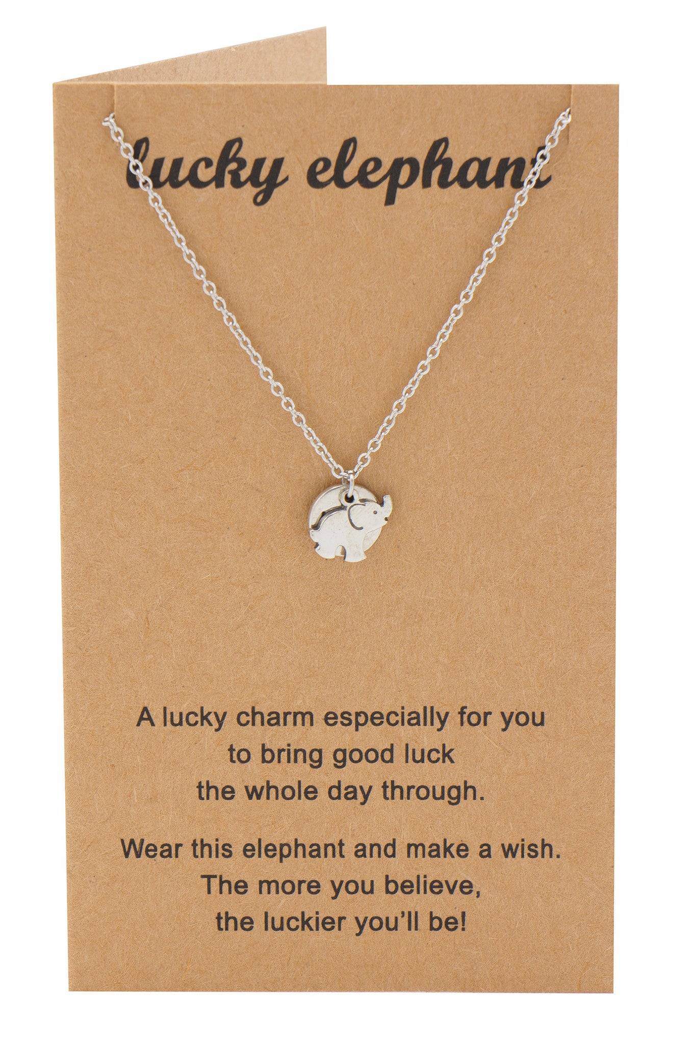 Misty Elephant Necklace with Good Luck Charm and Greeting Card