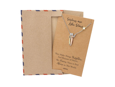 Gracyn Sisters and Star Pendant Necklace, Gifts for Best Friends with Greeting Card