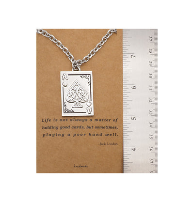 Angelo Ace of Spade Playing Card Pendant Necklace, Best Gifts for Men, Stainless Steel, with Handmade Inspirational Quote Card