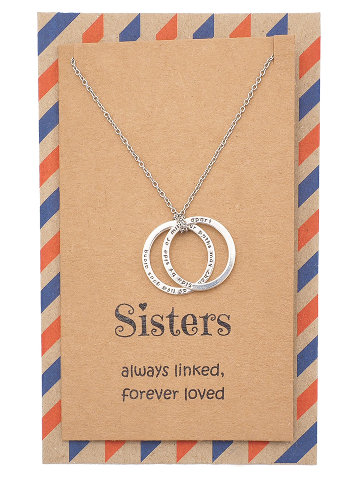 Roselyn Sisters Forever Necklace with Engraved Stackable Rings Pendant