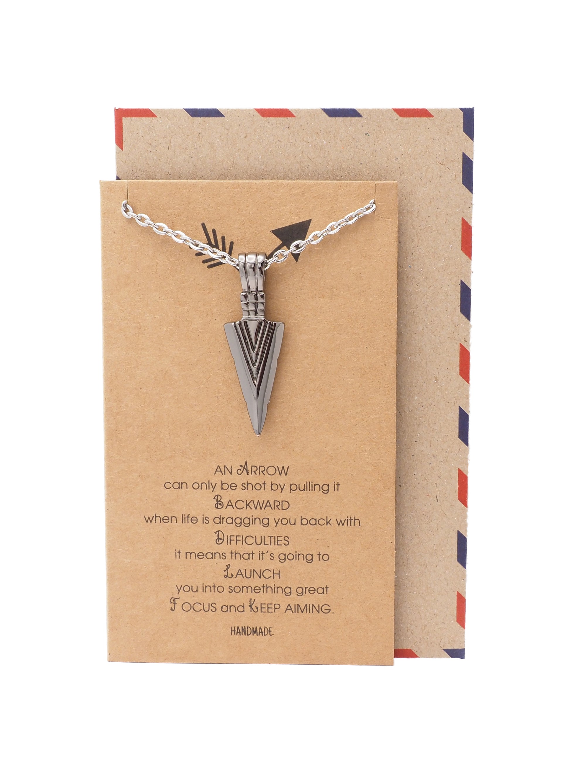 Remi Arrow Pendant Necklace, Handmade Gifts for Women with Inspirational Greeting Card