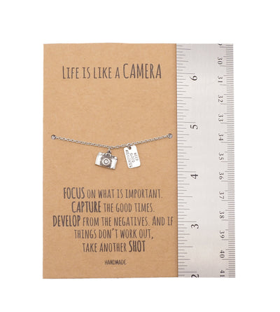 Angela Mini Camera Engraved Pendants Bracelet for Women, Photography Gifts, Inspirational Quote