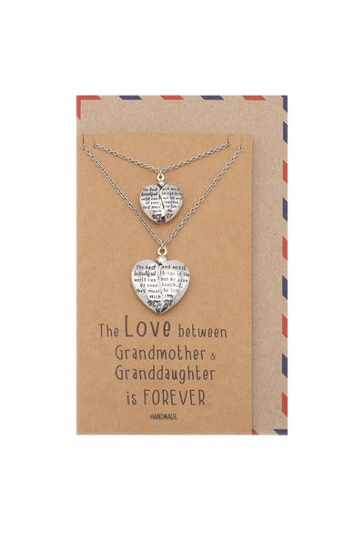 Helen Grandmother Granddaughter Locket Pendant Necklace, Set for 2 with Greeting Card