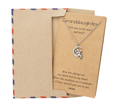 Mari Gifts for Her Moon Necklace, Granddaughter Jewelry with Greeting Card
