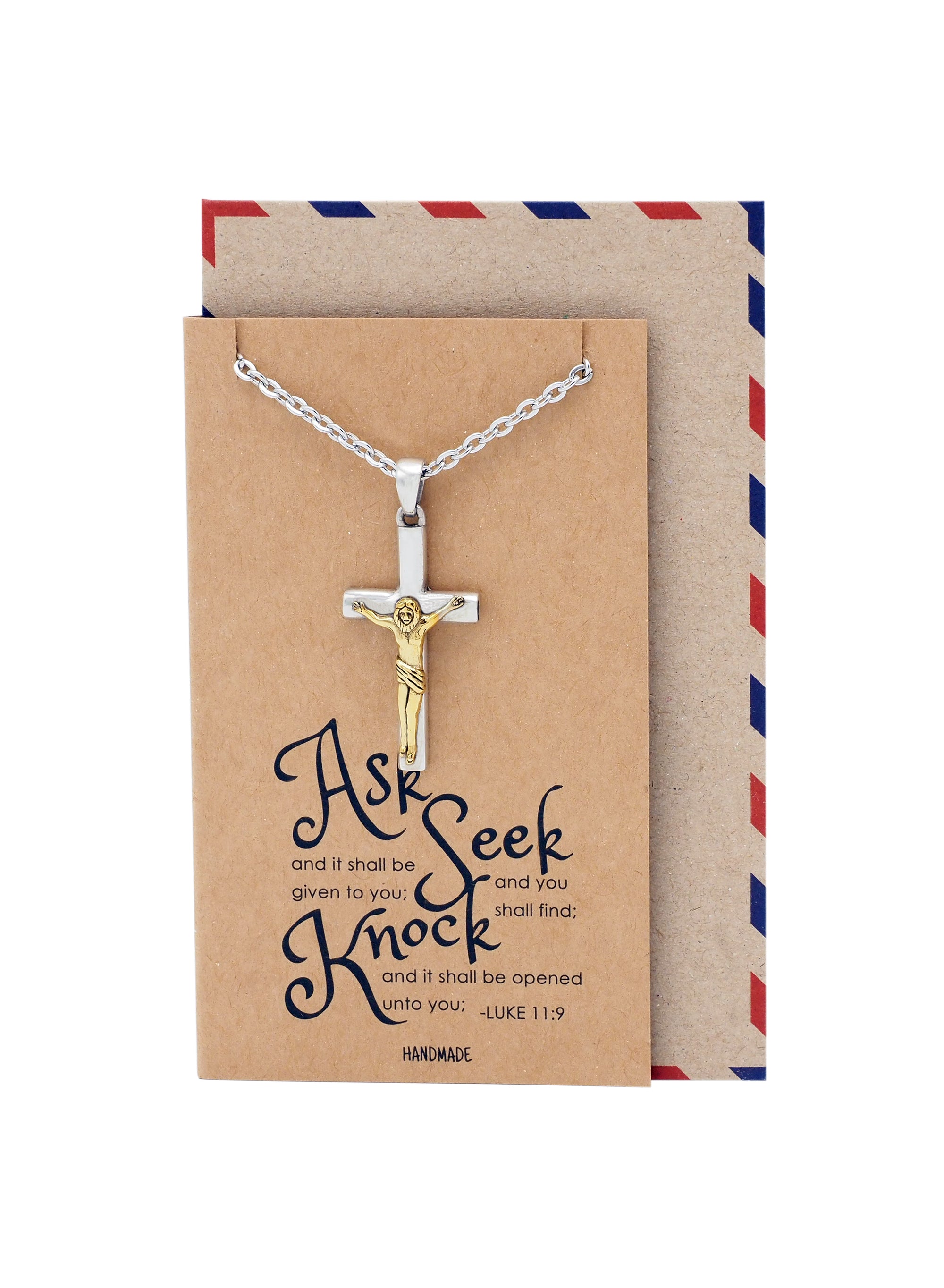 Kyrie Cross Pendant, Religious Jewelry, Gift for Him, Inspirational Jewelry with Inspirational Card