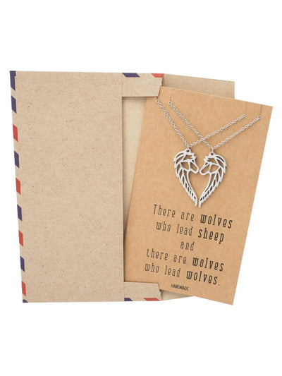 Jurnee Matching Wolf Pendant Necklace Relationship Goals Gifts with Greeting Card