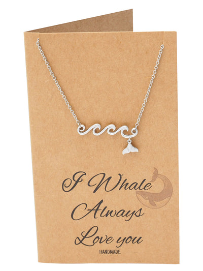 Irene Wave and Whale Tail Pendant Necklace for Women and Ocean Lover