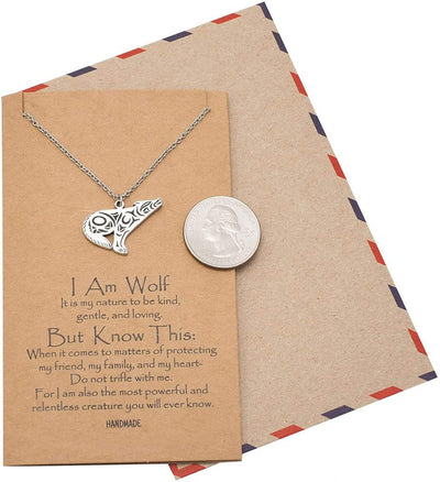 Chlodette Loving Wolf Necklace with Inspirational Quote and Prayer