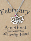 Keisha Birthday Cards Yoga Lotus Flower February Birthstone Necklace with OM Symbol