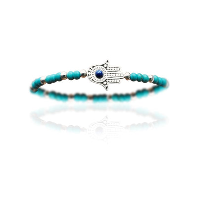 Evil Eye Bracelet, Turquoise Bracelets for Women, Hypoallergenic Sterling Silver with Anti-Tarnish, Handmade Hamsa Hand, Turquoise Jewelry for Women, 7 Inch with 2 Inch Extender, Timeless Design, Gift-Ready Packaging, USA No Hassle Warranty