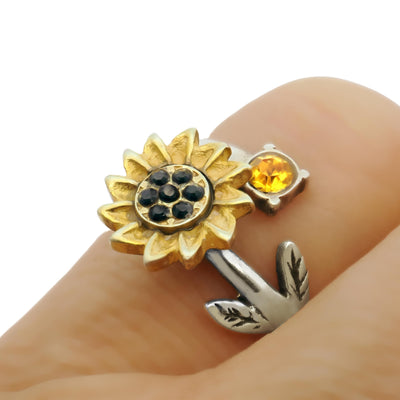 Gold-Plated Sunflower Spinner Ring - Stress Relief Fidget Jewelry for Self-Care, Friends, and Loved Ones