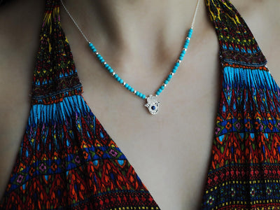 Amalyn Hamsa Necklace with Turquoise Pendant, Premium 925 Sterling Silver, Anti-Tarnish, Hypoallergenic, 16+2 inch Extender, Handmade Classic Design with Healing and Protective Qualities