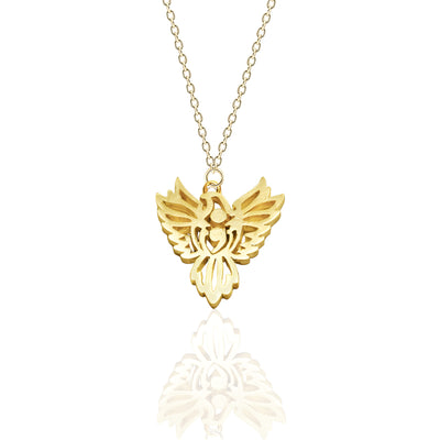 Mori Rising from the Ashes: Phoenix Semicolon Pendant Necklace, Symbol of Renewal and Resilience - Gold Tone