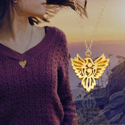 Mori Rising from the Ashes: Phoenix Semicolon Pendant Necklace, Symbol of Renewal and Resilience - Gold Tone