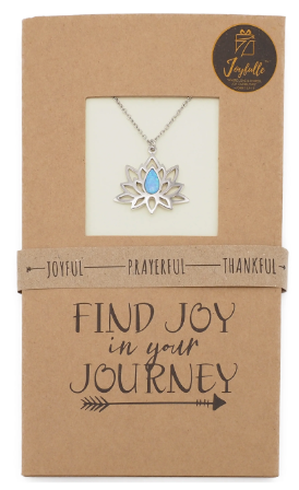 Joyfulle Aurora Lotus Flower with Opal Pendant Necklace, Handmade Gifts with Inspirational Quotes on Greeting Card