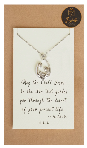 Joyfulle Fiona Baby Jesus Family Pendant Necklace, Inspirational Gifts for Women with Motivational Greeting Card
