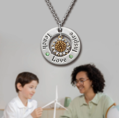 Joyfulle Himari Teach Love Inspire Bar Pendant Necklace, Handmade Teacher Appreciation Gifts for Women with Inspirational Greeting Card