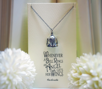 Joyfulle Malak Bell Angel Wings Guardian Pendant Necklace, Religious Christian Gifts, Gifts for Women with Inspirational Greeting Card