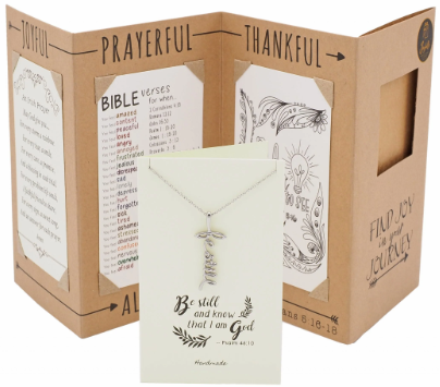 Joyfulle Rachel Be Still Script Pendant Necklace, Bible Verse Prayer Charm, Faith Religious Gifts for Women with Inspirational Greeting Card