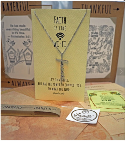 Joyfulle Ann WIFI Faith Pendant Necklace, Religious Jewelry Gifts for Women with Inspirational Greeting Card, Adjustable Chain 16" to 18"