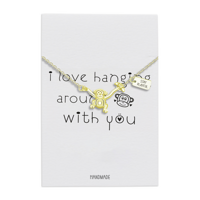 Quinnlyn & Co. Monkey Pendant Necklace, Gifts for Women with Inspirational Quote on Greeting Card