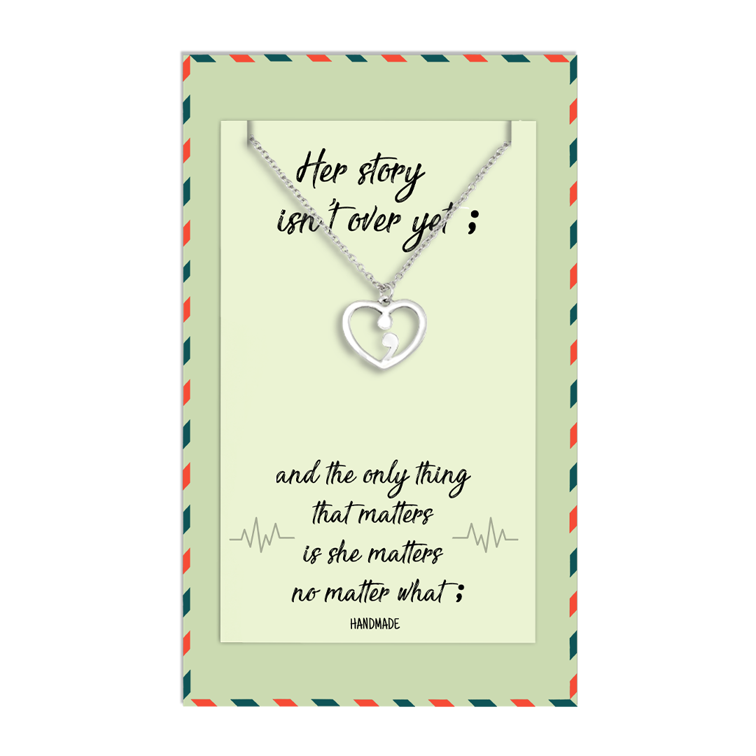 Leim Continue Semicolon Heart Necklace, Mental Health Awareness, Encouragement Gifts for Women