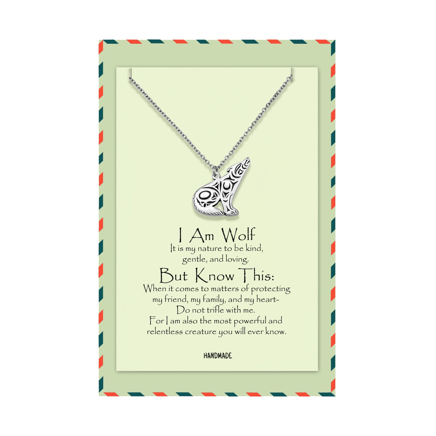 Chlodette Loving Wolf Necklace with Inspirational Quote and Prayer