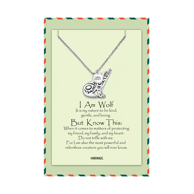 Chlodette Loving Wolf Necklace with Inspirational Quote and Prayer