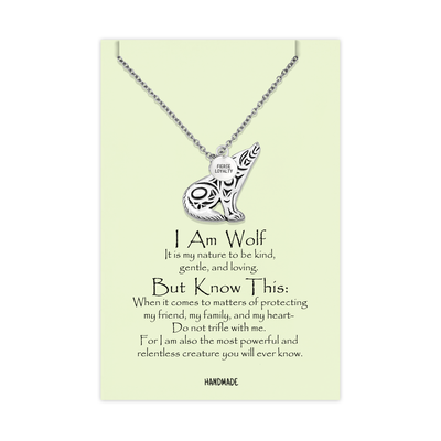 Chlodette Loving Wolf Necklace with Inspirational Quote and Prayer