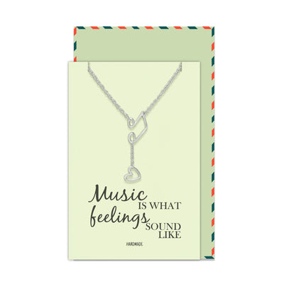 Nia Music Note Heart Necklace, Gifts for Music Lovers, Music Jewelry, Rhodium Plated