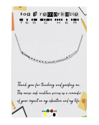 QUINNLYN & CO. Teacher Morse Code Pendant Necklace, Secret Message Charm, Teachers and Mentors Appreciation Gift