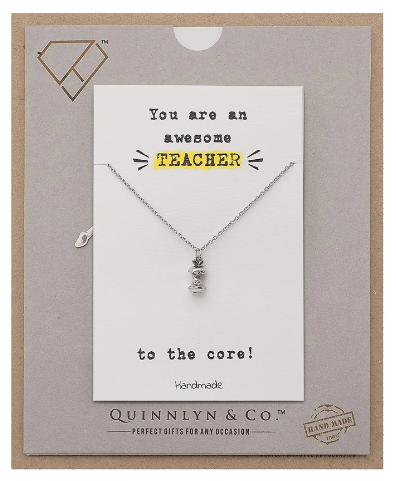 Quinnlyn & Co. Apple Pendant Necklace, Teachers Gifts for Women with Inspirational Quote on Greeting Card