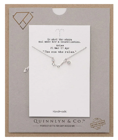 Quinnlyn & Co. Aries Zodiac Pattern Swarovzki Pendant Necklace, Birthday Gifts for Women, Teens and Girls with Inspirational Greeting Card