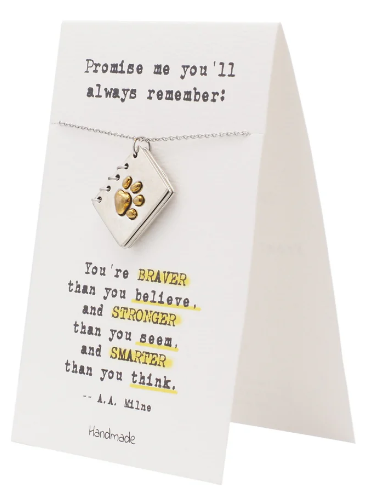 Quinnlyn & Co. Bear Claw on Book Pendant Necklace, Gifts for Women with Motivational Quote on Greeting Card