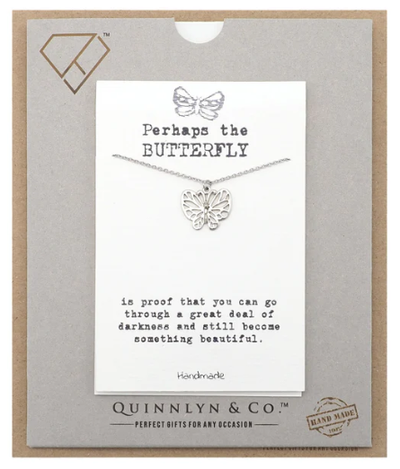 Quinnlyn & Co. Butterfly Pendant Necklace, Handmade Gifts for Women with Inspirational Quote on Greeting Card