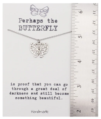 Quinnlyn & Co. Butterfly Pendant Necklace, Handmade Gifts for Women with Inspirational Quote on Greeting Card