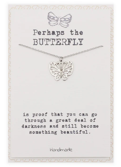 Quinnlyn & Co. Butterfly Pendant Necklace, Handmade Gifts for Women with Inspirational Quote on Greeting Card