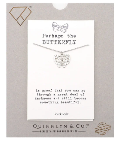 Quinnlyn & Co. Butterfly Pendant Necklace, Handmade Gifts for Women with Inspirational Quote on Greeting Card