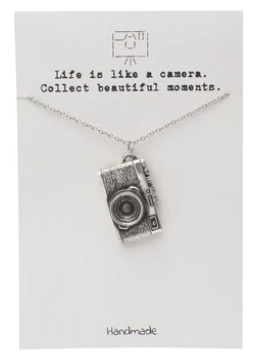 Quinnlyn & Co. Camera Pendant Necklace, Photography Gifts for Women with Inspirational Quote on Greeting Card