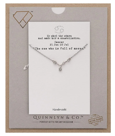 Quinnlyn & Co. Cancer Zodiac Pattern Swarovzki Pendant Necklace, Birthday Gifts for Women, Teens and Girls with Inspirational Greeting Card