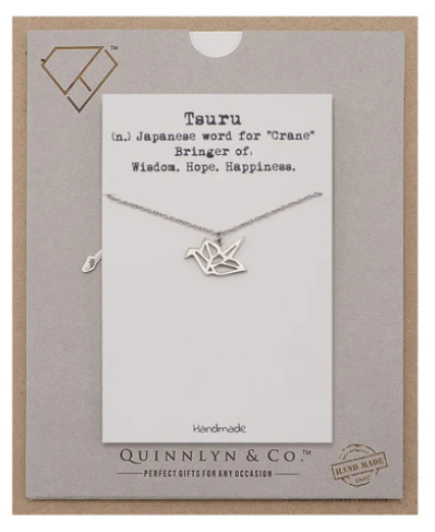 Quinnlyn & Co. Crane Pendant Necklace, Birthday Gifts for Women with Inspirational Quote on Greeting Card