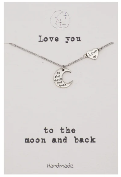 Quinnlyn & Co. Engraved Heart Moon Pendant Necklace, Handmade Gifts for Women with Inspirational Quote on Greeting Card