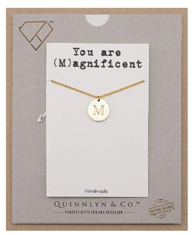 Quinnlyn & Co. Initial M on Circle Plate Pendant Necklace, Letter Necklace, Birthday Gifts for Women …