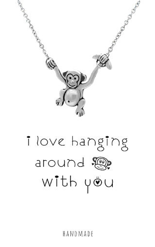 Quinnlyn & Co. Monkey Pendant Necklace, Gifts for Women with Inspirational Quote on Greeting Card
