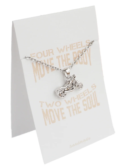 Quinnlyn & Co. Motorcycle Pendant Necklace for Women, Motivational Gifts Graduation Jewelry with Greeting Card, Silver Tone