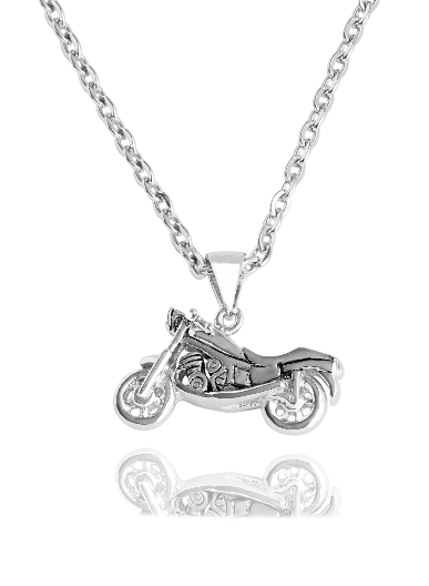 Quinnlyn & Co. Motorcycle Pendant Necklace for Women, Motivational Gifts Graduation Jewelry with Greeting Card, Silver Tone