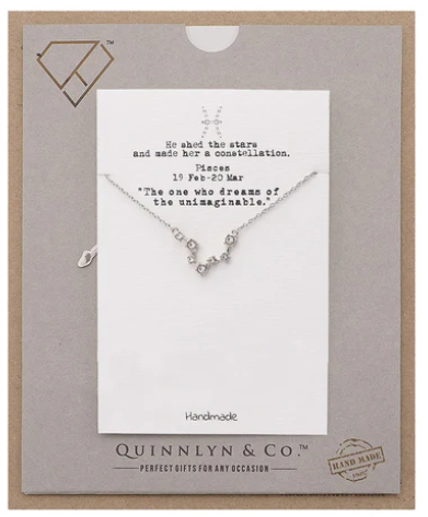 Quinnlyn & Co. Pisces Zodiac Pattern Swarovzki Pendant Necklace, Birthday Gifts for Women, Teens and Girls with Inspirational Greeting Card